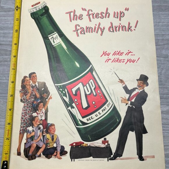 7Up Vintage Print Ad 40s Fresh Up Family Drink Magician Soda Advertisement - Picture 2 of 6